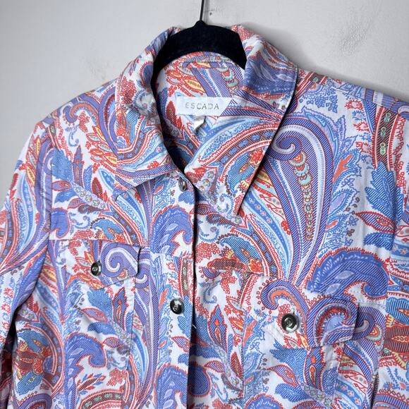 Escada Paisley Print Button Up Cotton Stretch Jacket Size 42 US 12/L Art to Wear - Picture 3 of 10